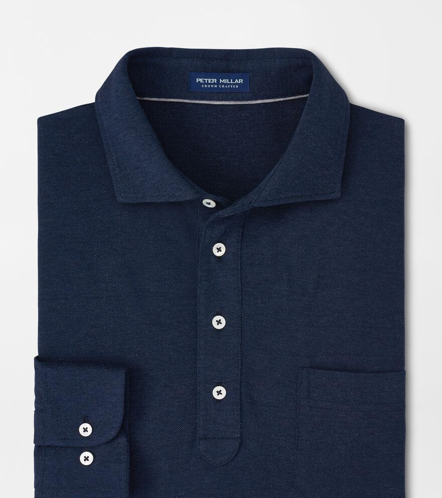 Peter Millar Mens Amble Long-Sleeve Cotton Cashmere Polo | Color: Navy | Size: XL Product Image