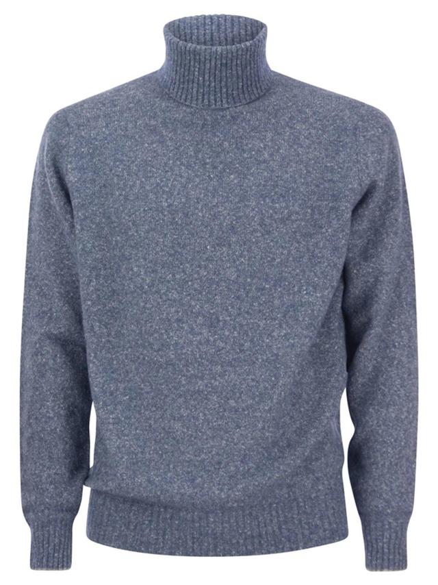 BRUNELLO CUCINELLI Turtleneck Sweater In Alpaca, Cotton And Wool In Blue Product Image