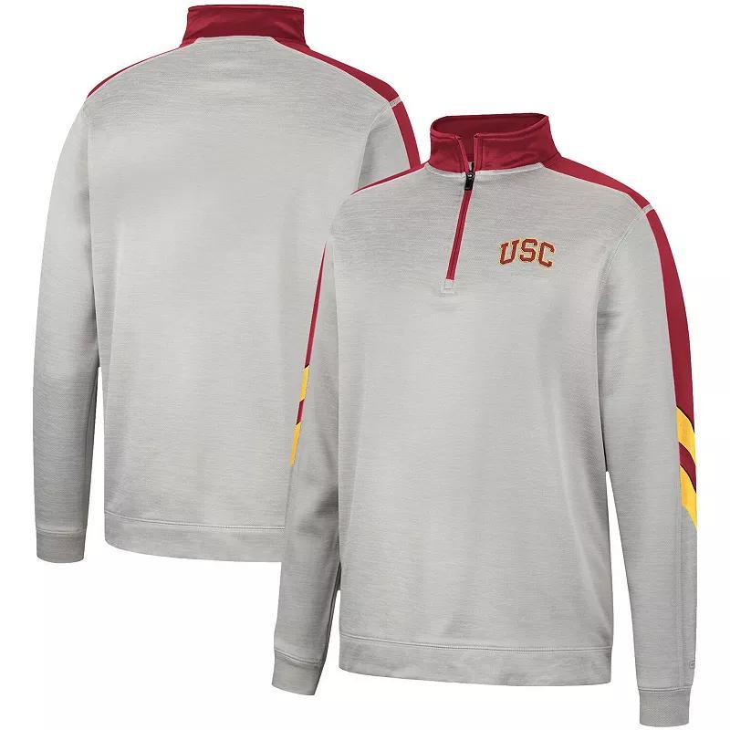 Mens Colosseum Gray and Cardinal Usc Trojans Bushwood Fleece Quarter-Zip Jacket - Gray Product Image