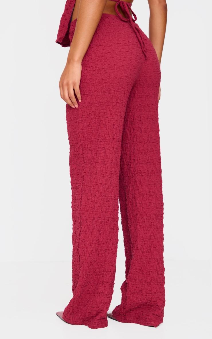 Burgundy Wide Leg Textured Pants Product Image