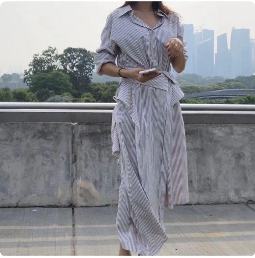 Long-Sleeve Asymmetrical Shirt Dress Product Image