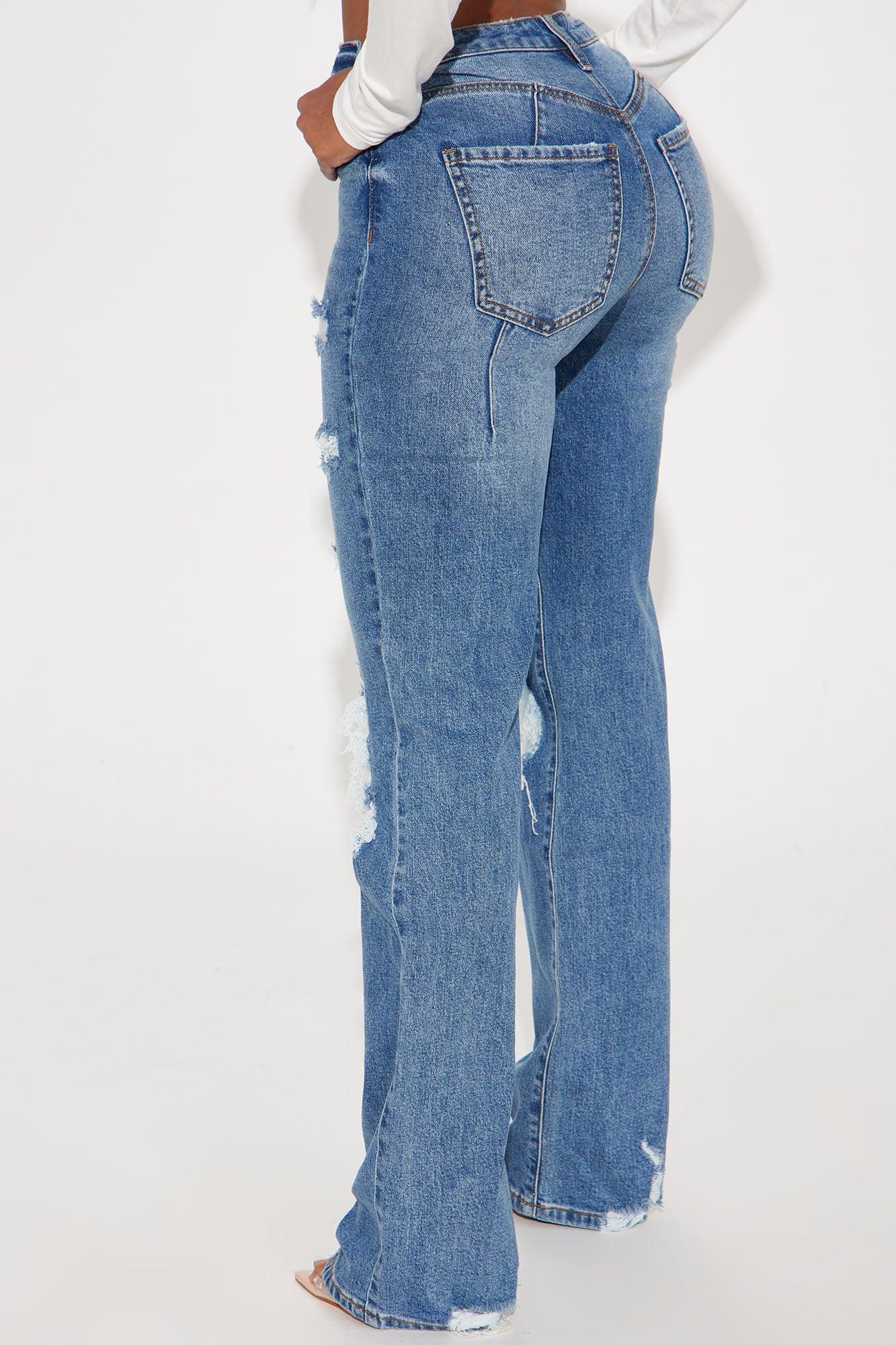 Posted Stretch Ripped Straight Leg Jeans - Medium Wash Product Image