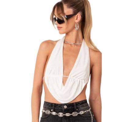 Womens Halterneck Crop Top Tied At The Back Product Image