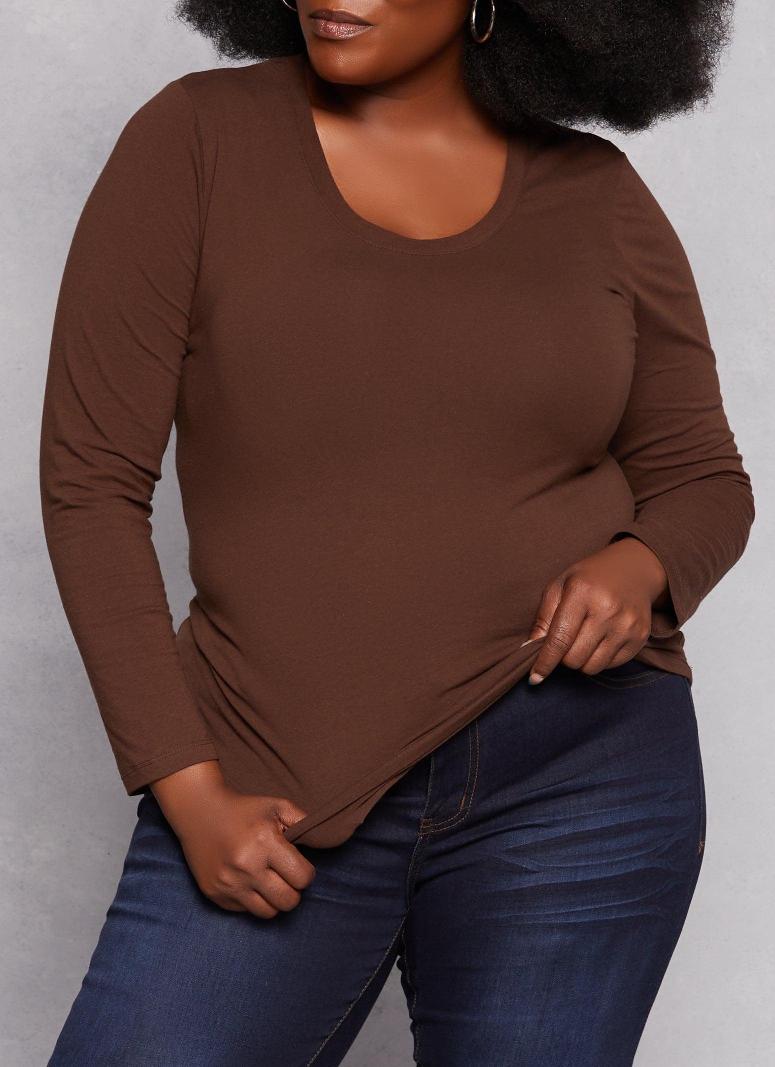 Womens Plus Size Basic Scoop Neck Long Sleeve T Shirt Product Image