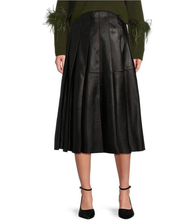 Antonio Melani Chloe Genuine Leather Pleated Midi Skirt Product Image