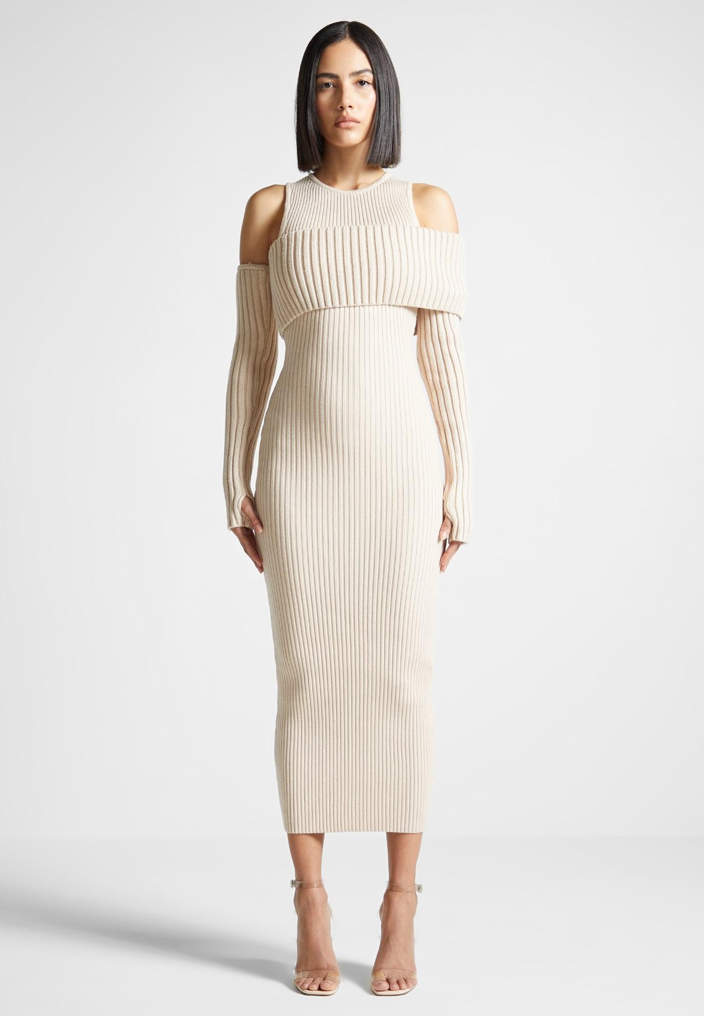 Overlay Knitted Midaxi Dress - Beige Female Product Image