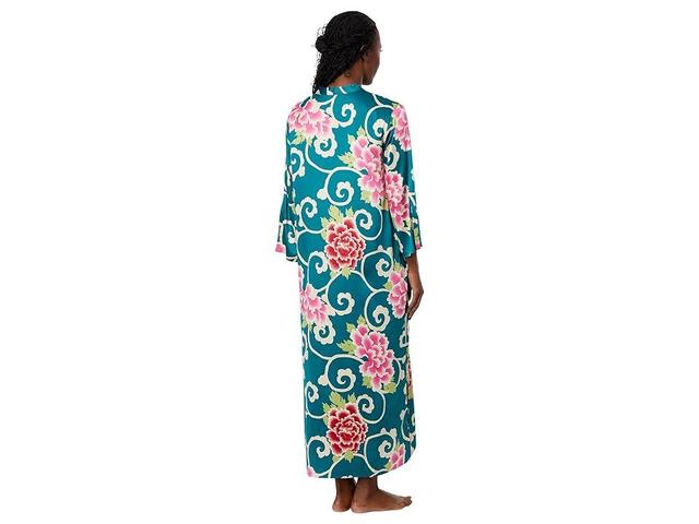 N by Natori Saz Satin Zip Caftan (Spruce Multi) Women's Pajama Product Image