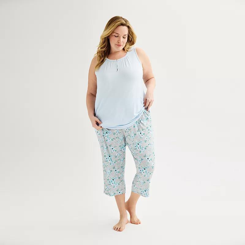 Plus Size Croft & Barrow 2-Piece Short Sleeve Smocking Pajama Top & Pajama Pants Set, Womens Product Image