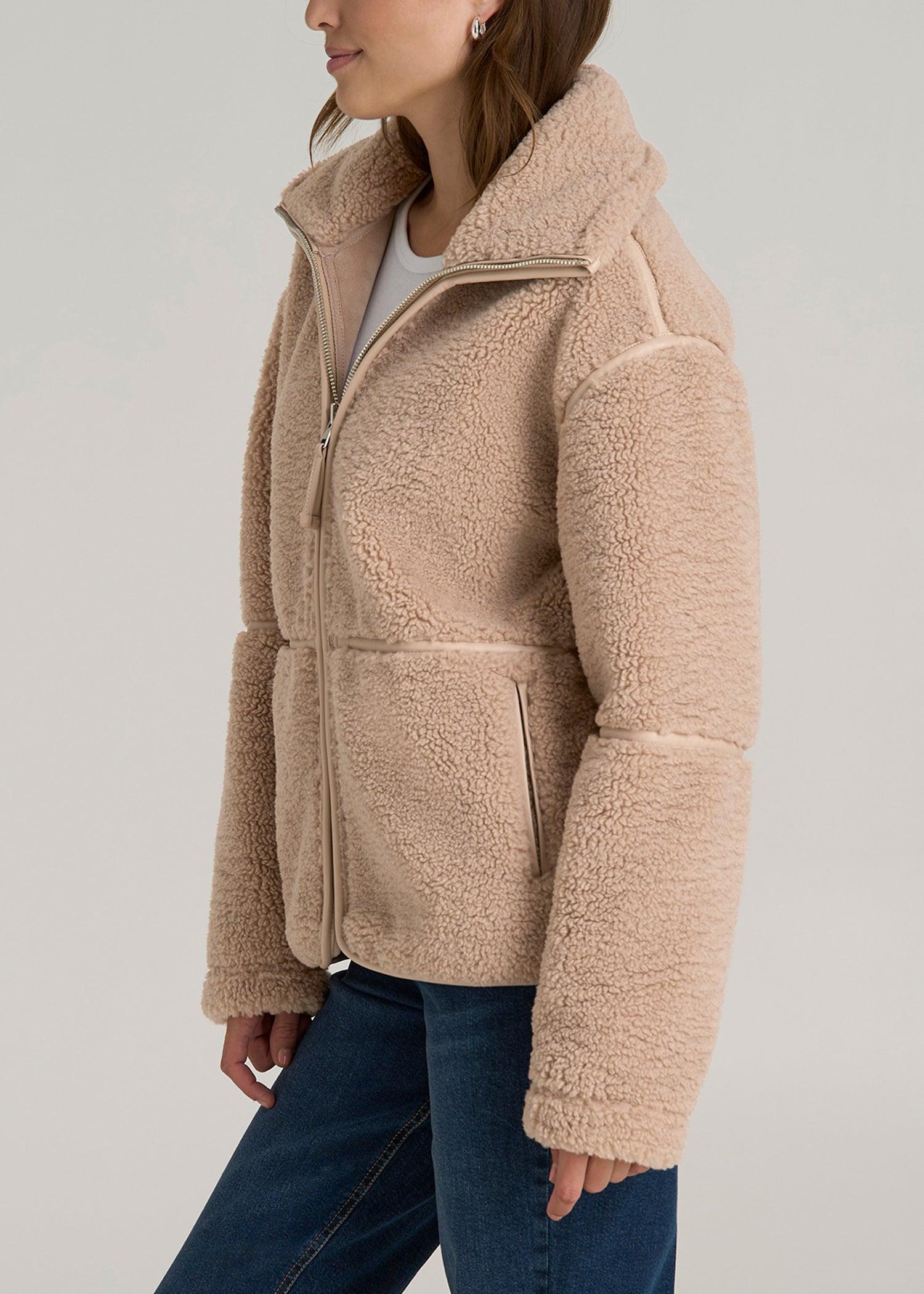 Relaxed Shearling Jacket for Tall Women in Warm Taupe Female Product Image