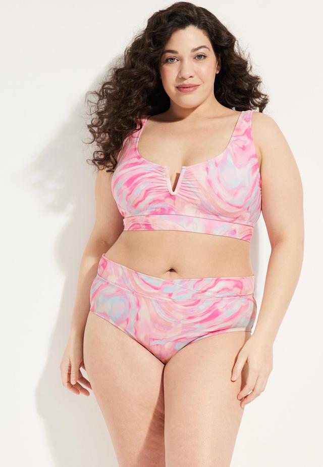 Maurices Plus Size Womens Crossover High Waist Bikini Bottom Pink Size 3X Product Image