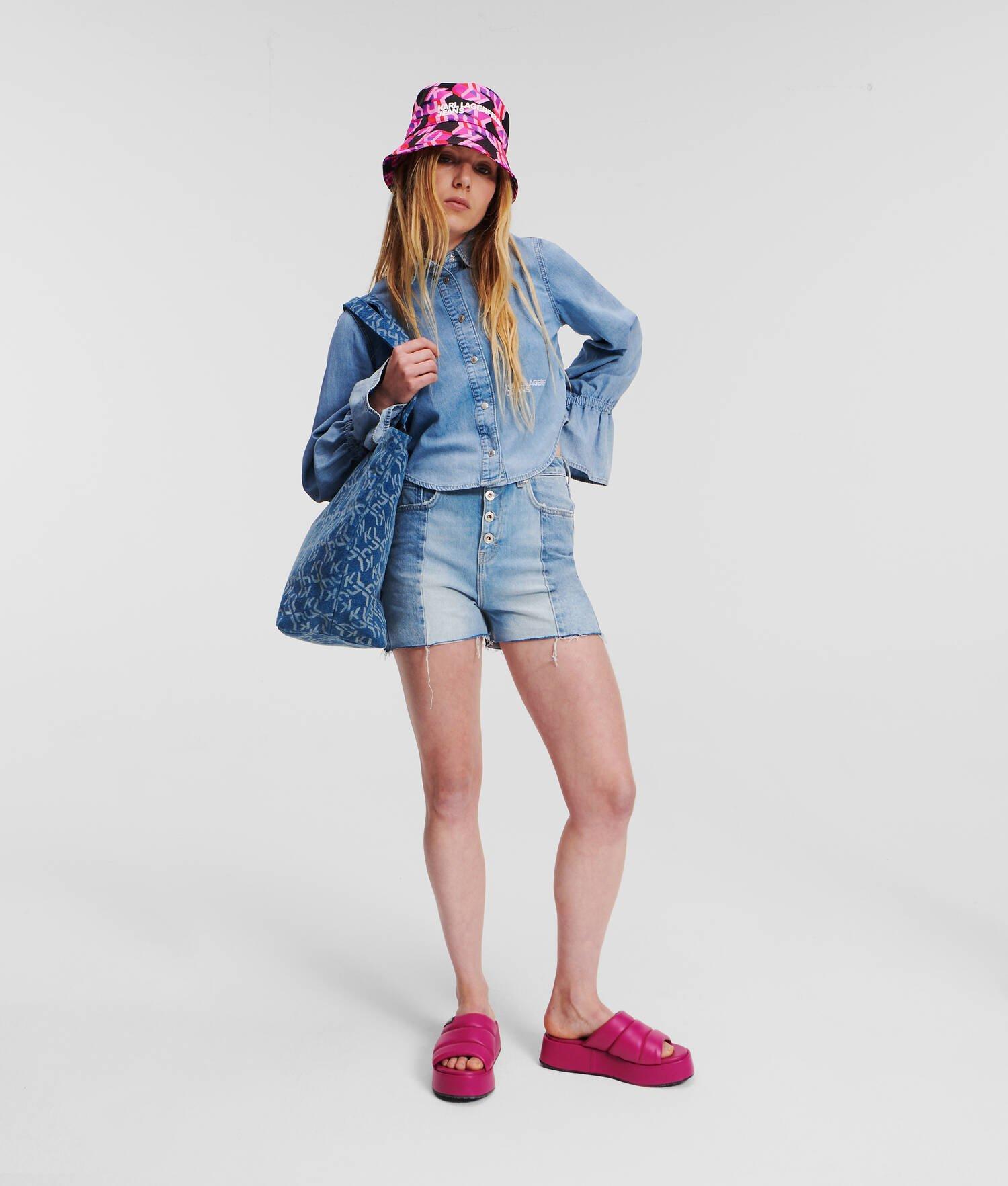 KLJ HIGH-WAISTED BLOCK DENIM SHORTS Product Image