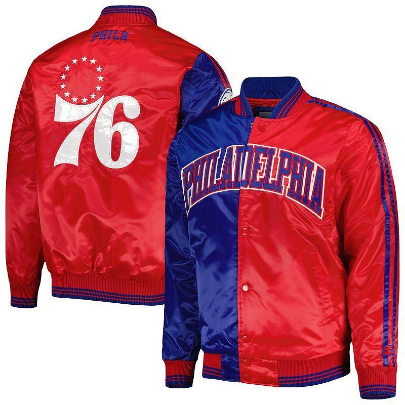 Mens Starter Royal/Red Philadelphia 76ers Fast Break Satin Full-Snap Jacket Product Image