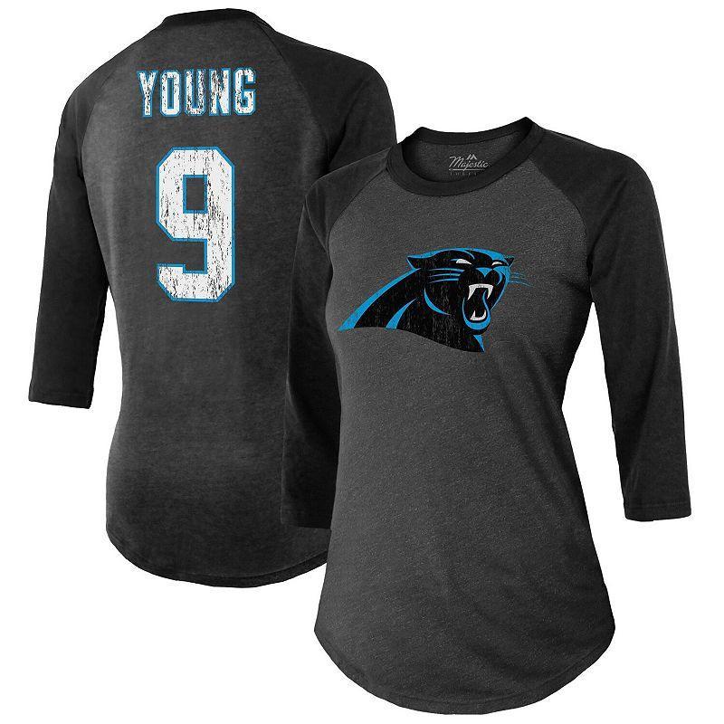 Womens Majestic Threads Bryce Young Black Carolina Panthers 3/4 Sleeve Raglan Tri-Blend Player Name and Number T-shirt Product Image