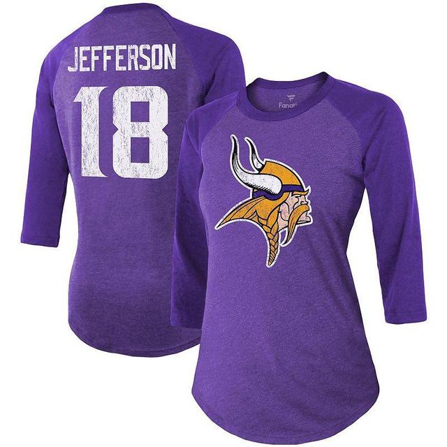 Womens Fanatics Branded Justin Jefferson Minnesota Vikings Team Player Name & Number Tri-Blend Raglan 3/4-Sleeve T-Shirt Product Image