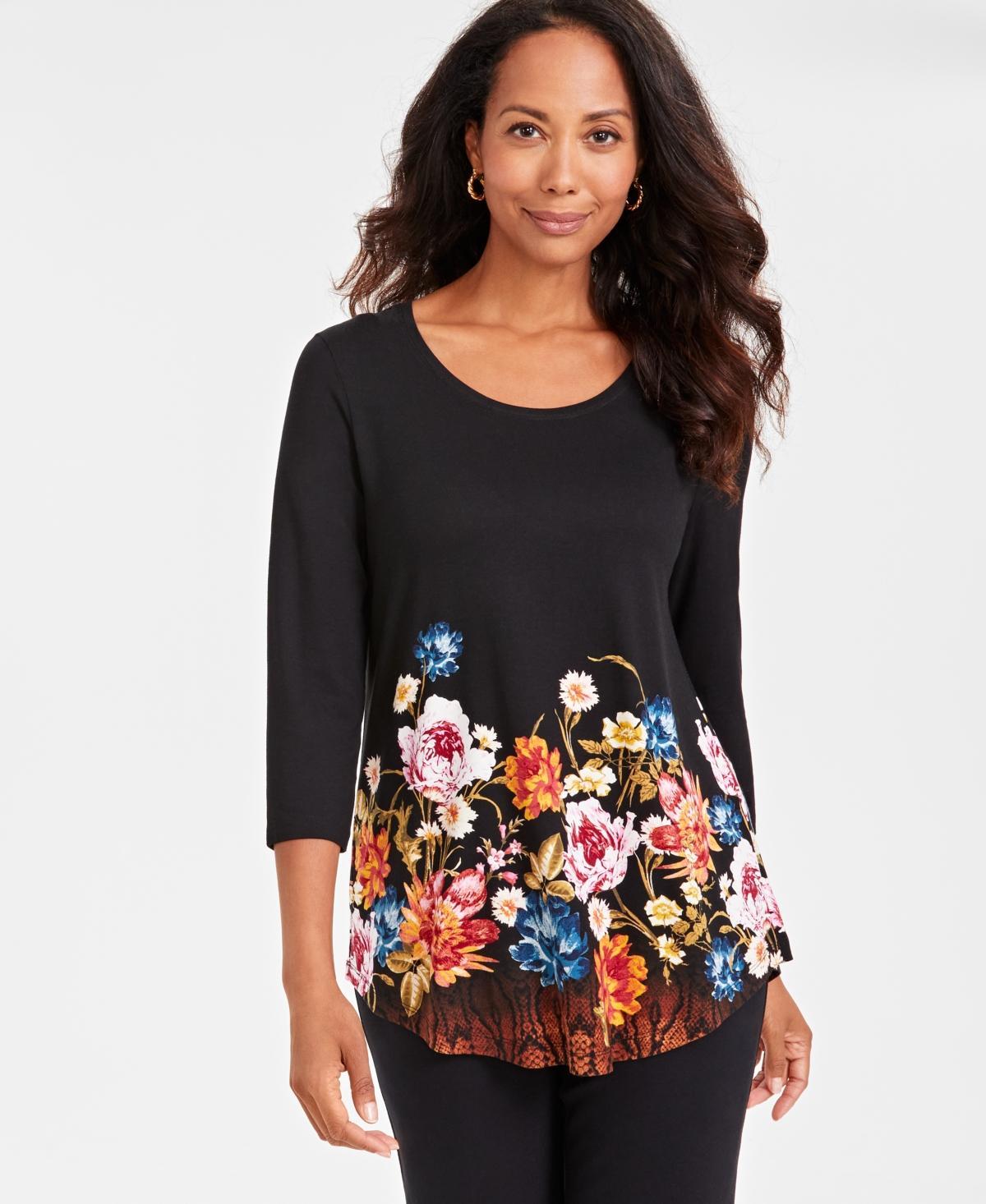 Jm Collection Womens Printed 3/4-Sleeve Top, Xs-4X, Created for Macys Product Image