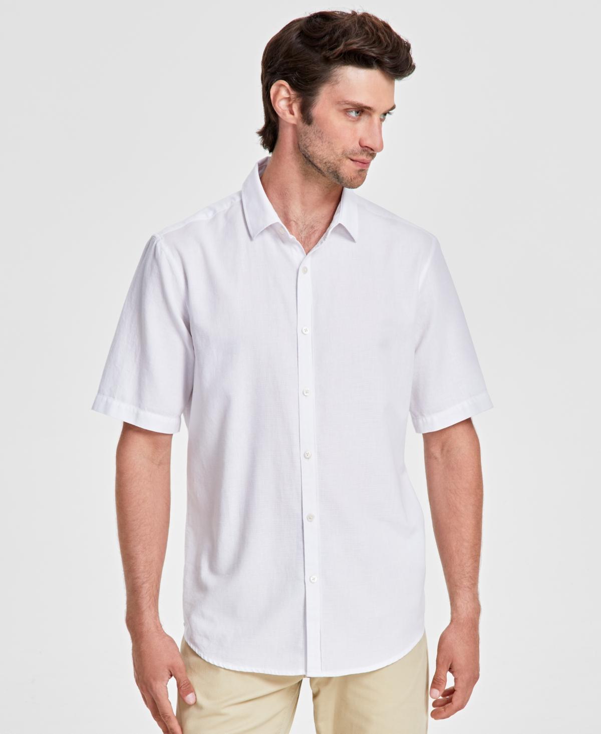 Alfani Mens Short-Sleeve Solid Textured Shirt, Created for Macys Product Image