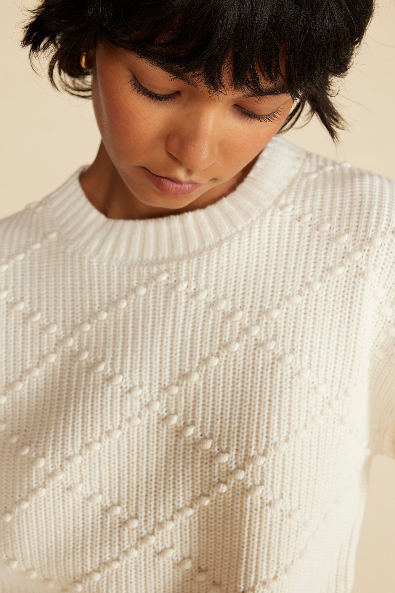 Madella Pom Pom Organic Cotton Sweater - Ivory Product Image