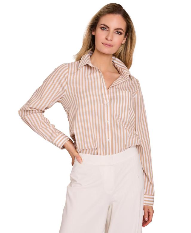 Tahari Asl Womens Cotton Striped Shirt - Sand Product Image