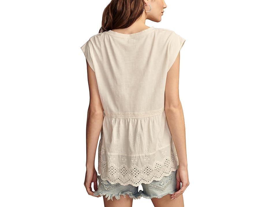 Lucky Brand Embroidered Peplum Tee (Whisper ) Women's Clothing Product Image