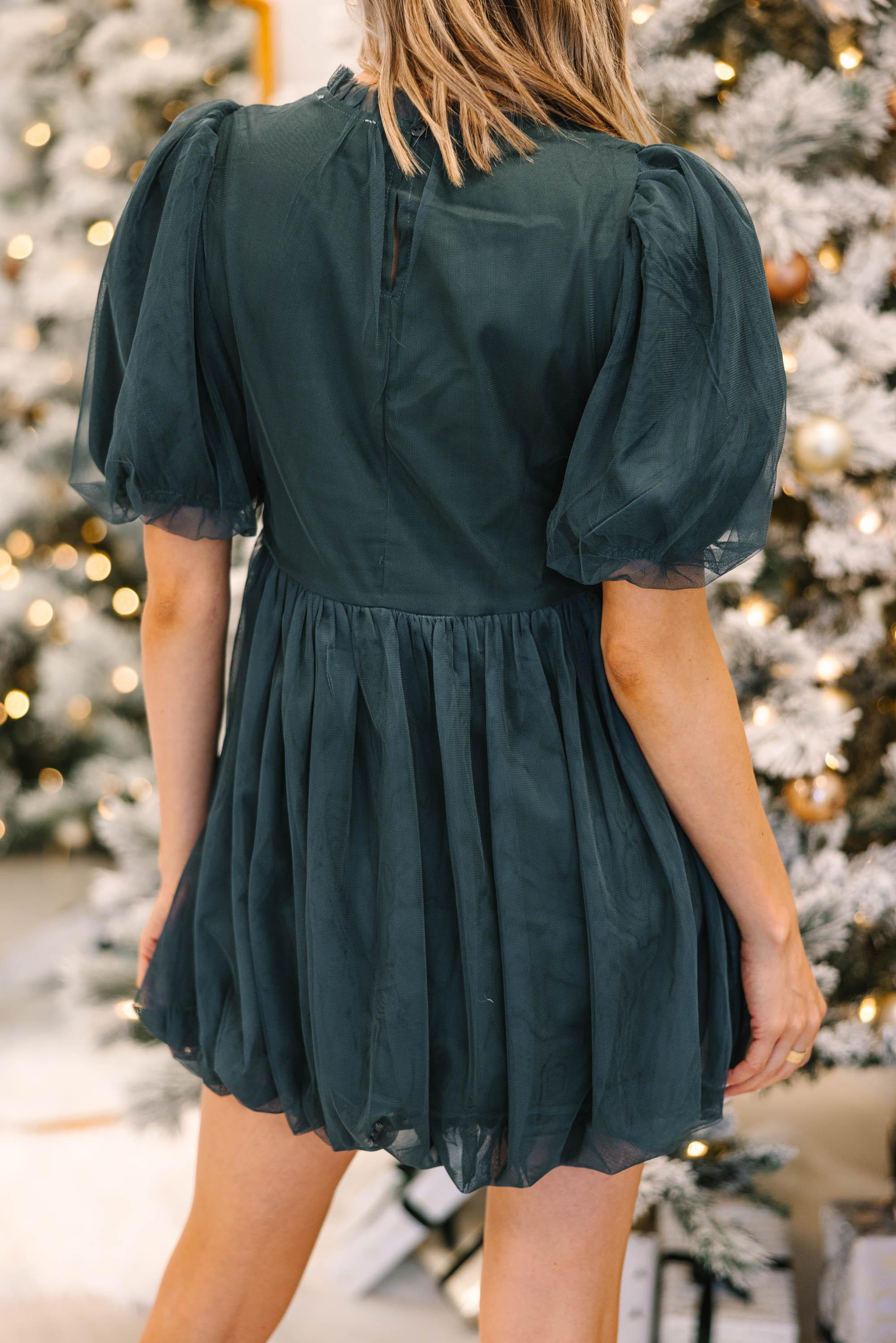 Ring A Bell Hunter Green Bubble Mini Dress Female Product Image