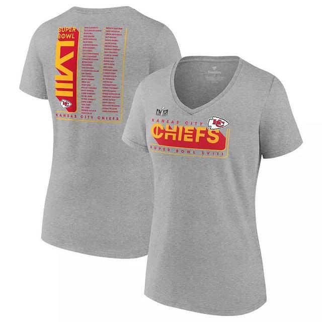 Womens Fanatics Branded Heather Gray Kansas City Chiefs Super Bowl LVIII Roster V-Neck T-Shirt Product Image