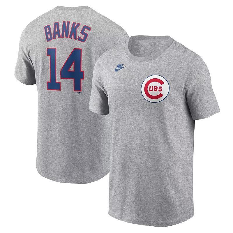 Mens Nike Ernie Banks Heather Gray Chicago Cubs Cooperstown Collection Fuse Name & Number T-Shirt Product Image