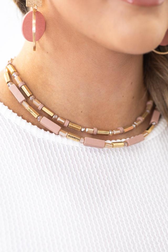 Blush Two Layer Wood Bead Necklace Product Image