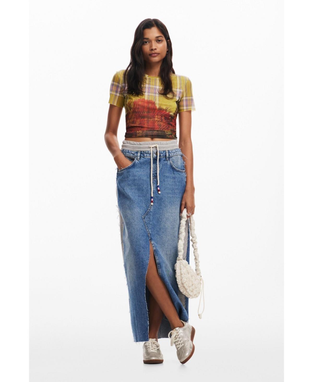 Desigual Womens Hybrid denim midi skirt Product Image