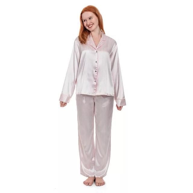 Womens Lilac+London Notch Collar Satin Pajama Top & Pajama Bottom Set Ivory Grey Product Image