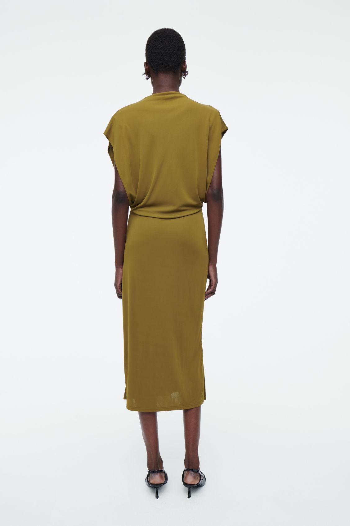 DRAPED COWL-NECK MIDI DRESS Product Image