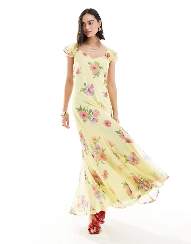 Vero Moda frill sleeve maxi dress in lemon floral Product Image