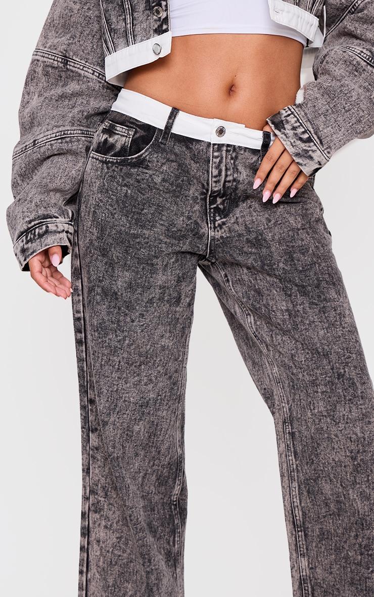 Petite Washed Grey Contrast Waistband Denim Jeans Product Image