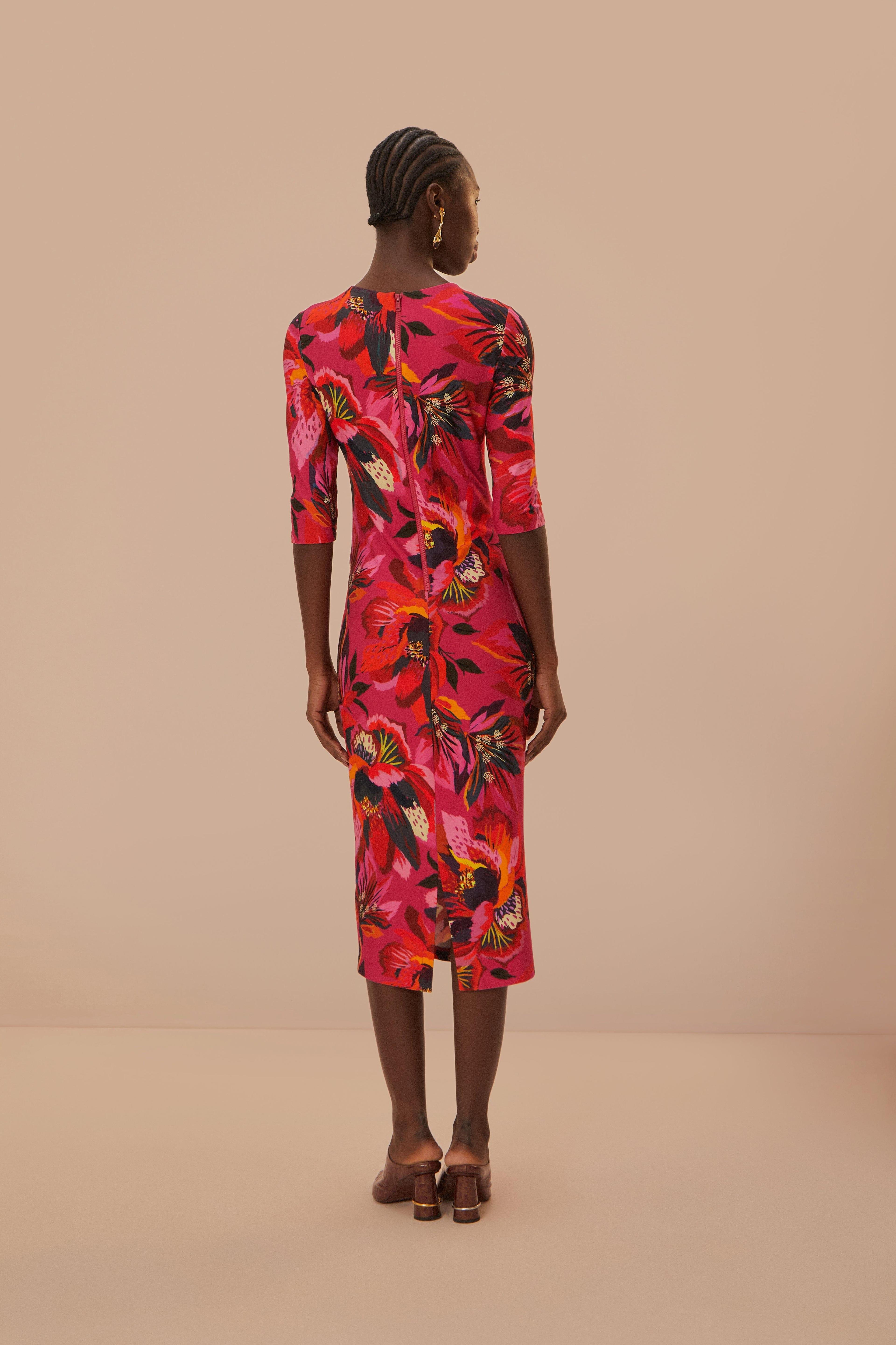 Colorful Flowers Jersey Midi Dress Product Image