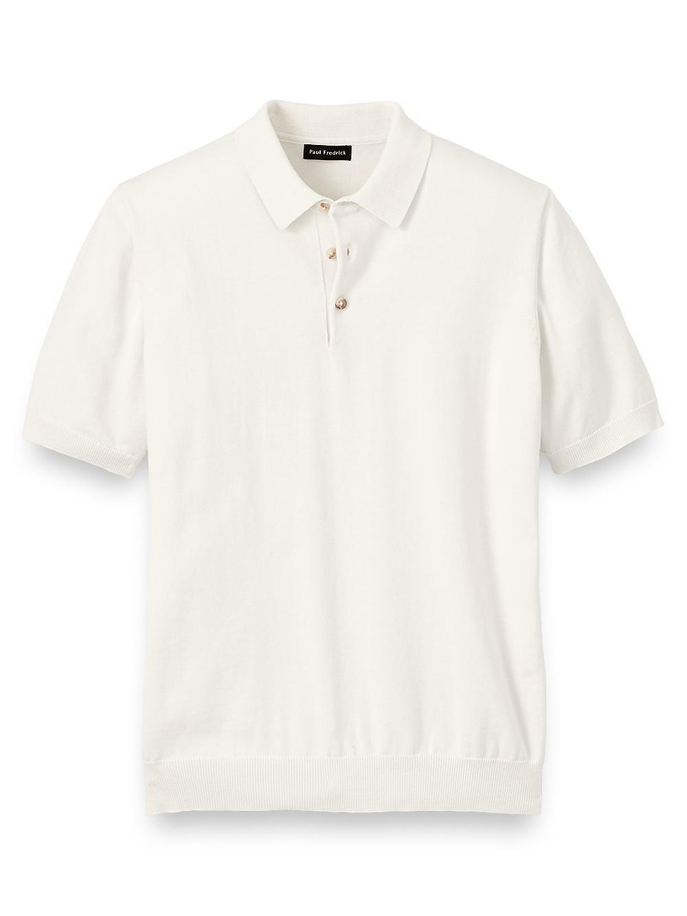 Supima Cotton Three Button Polo - Off White Product Image