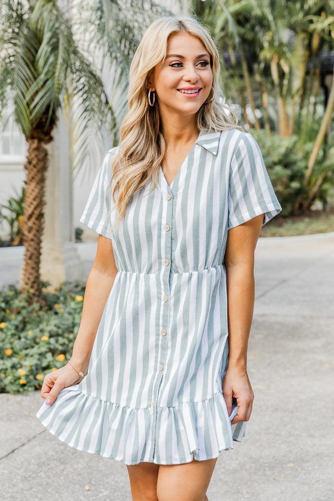 Let It Be Green Stripe Button Up Mini Dress FINAL SALE Product Image