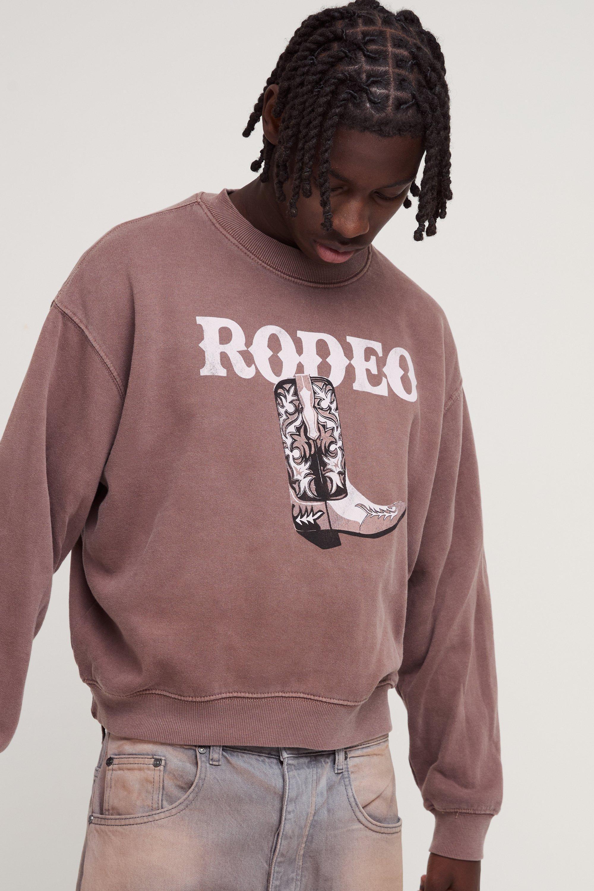 Oversized Boxy Washed Rodeo Graphic Sweatshirt | boohooMAN USA Product Image