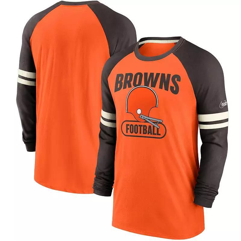 Mens Nike Orange and Navy Chicago Bears Throwback Raglan Long Sleeve T-shirt - Orange Product Image