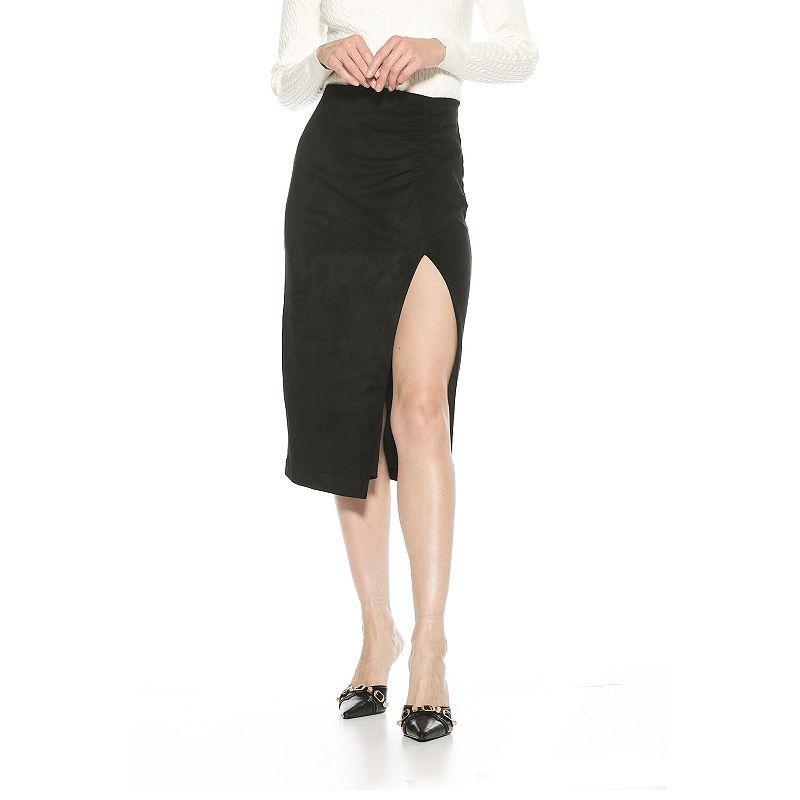 Womens ALEXIA ADMOR Zayla Suede Pencil Skirt with Ruching Detail Red product image