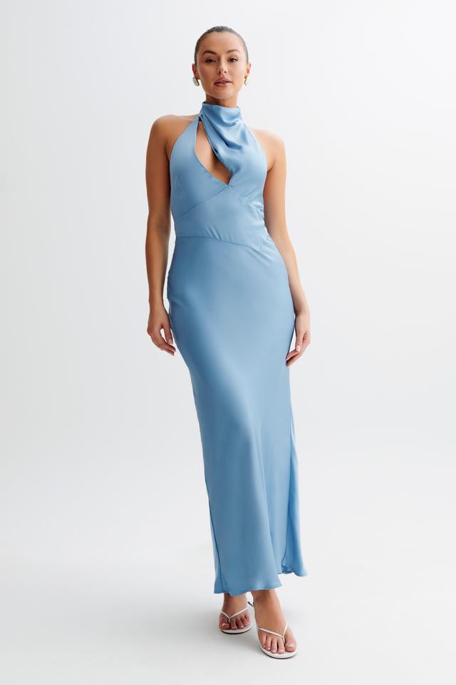 Belladonna Satin Halter Maxi Dress - Iris Blue Product Image