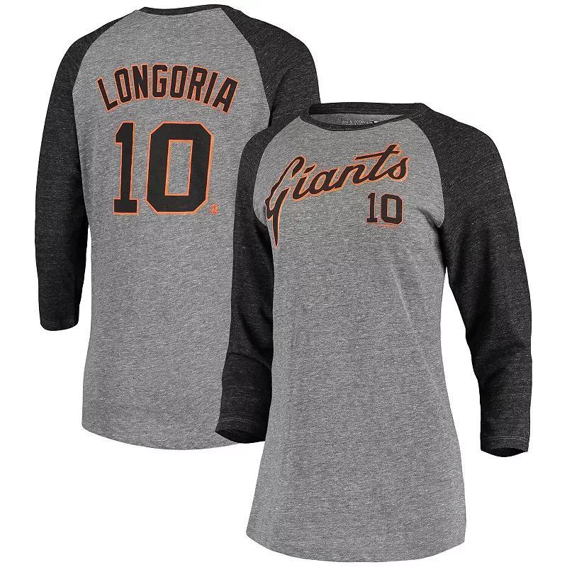 Womens 5th & Ocean by New Era Evan Longoria Gray San Francisco Giants Script Name & Number Raglan Tri-Blend 3/4-Sleeve T-Shirt Product Image