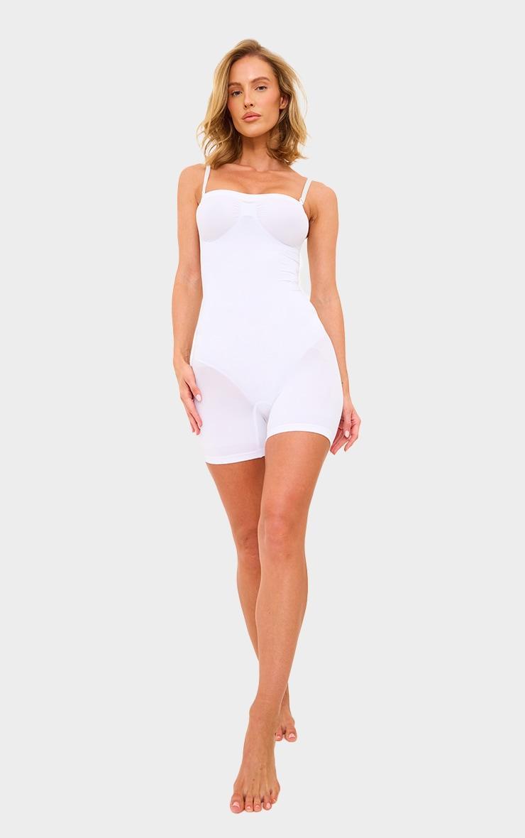 White Bandeau Removable Strap Shapewear Bodysuit Product Image