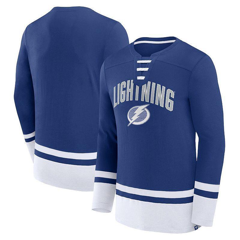 Mens Fanatics Branded Blue Tampa Bay Lightning Back Pass Lace-Up Long Sleeve T-Shirt Product Image