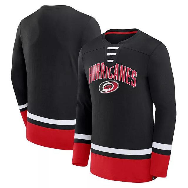 Mens Fanatics Branded Carolina Hurricanes Back Pass Lace-Up Long Sleeve T-Shirt Product Image