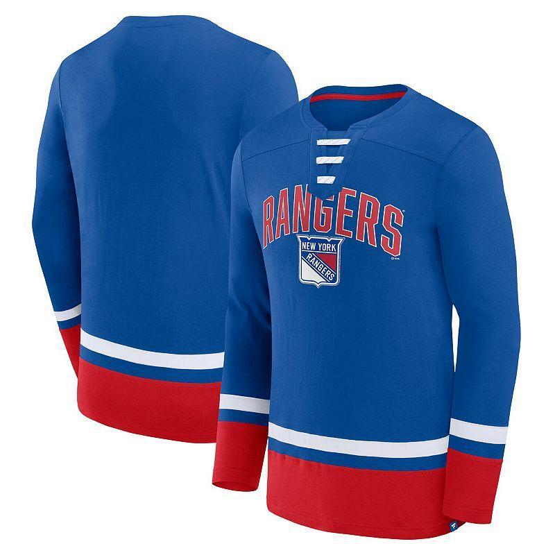 Mens Fanatics Branded Blue New York Rangers Back Pass Lace-Up Long Sleeve T-Shirt Product Image