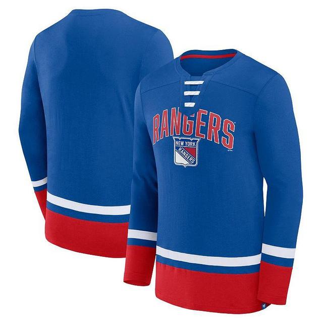 Mens Fanatics Blue New York Rangers Back Pass Lace-Up Long Sleeve T-shirt Product Image