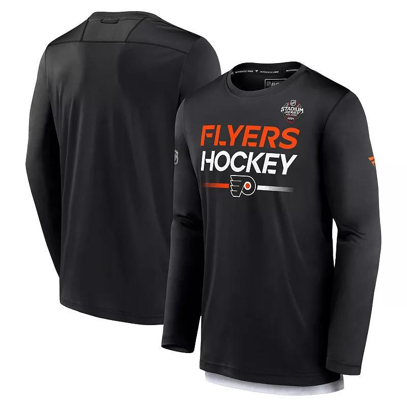 Mens Fanatics Black Philadelphia Flyers 2024 Nhl Stadium Series Authentic Pro Long Sleeve Tech T-shirt Product Image