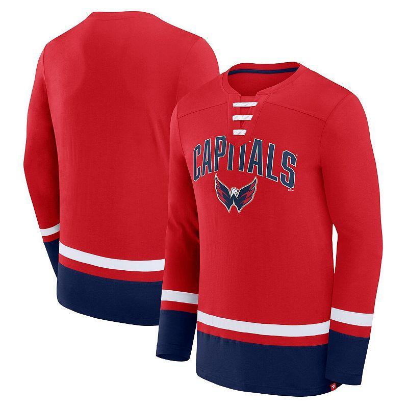 Mens Fanatics Branded Washington Capitals Back Pass Lace-Up Long Sleeve T-Shirt Product Image