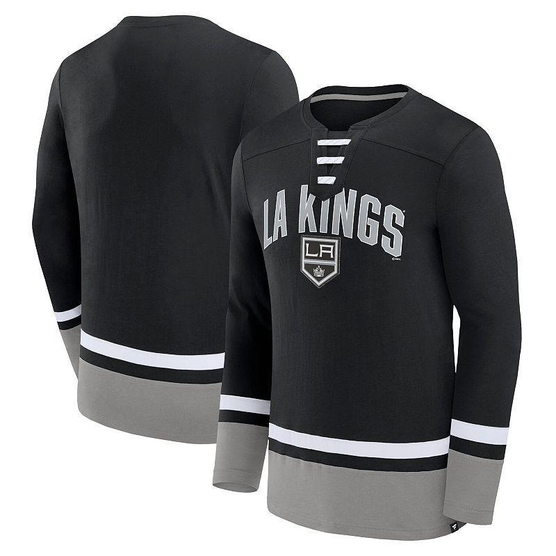 Mens Fanatics Black Los Angeles Kings Back Pass Lace-Up Long Sleeve T-shirt Product Image