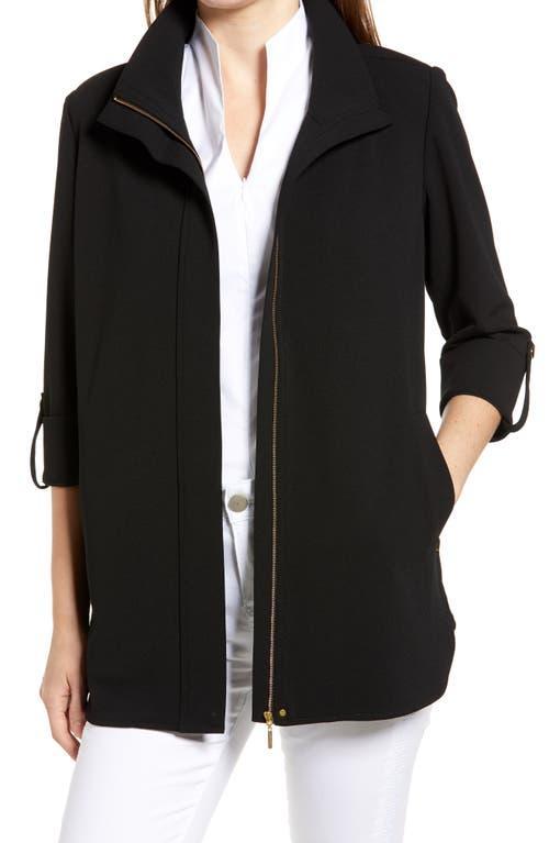 Ming Wang Deco Crepe 34 Sleeve Zip Front Jacket Product Image