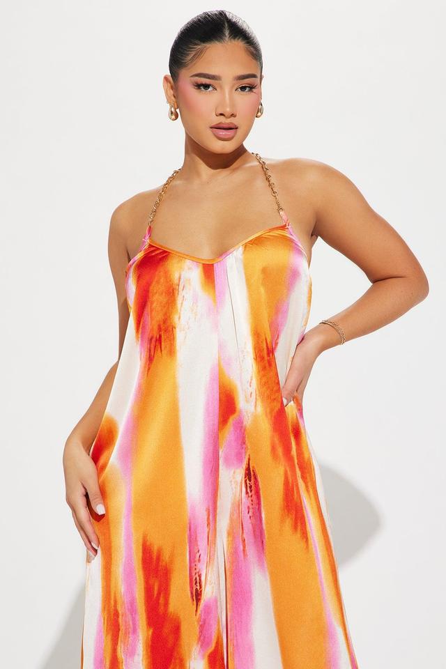 Stay In The Clear Satin Jumpsuit  - Orange/combo Product Image